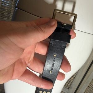 Allsaints Studded Black Leather Belt with Gold Buckle - Medium